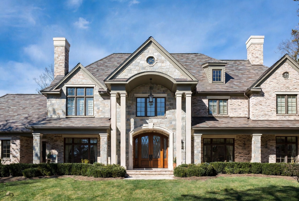 Natural stone masonry on a residential facade